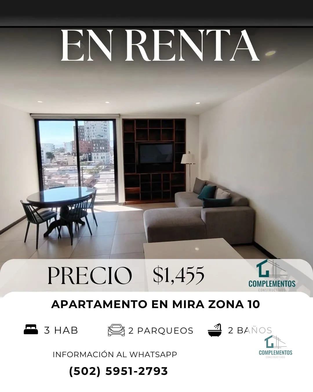 Mira, Apartamento en Renta zona 10, 3hab. 100 m2 — Apartamento en Alquiler en Mira, Zona 10, Guatemala, Ciudad — foto 1 de 11
