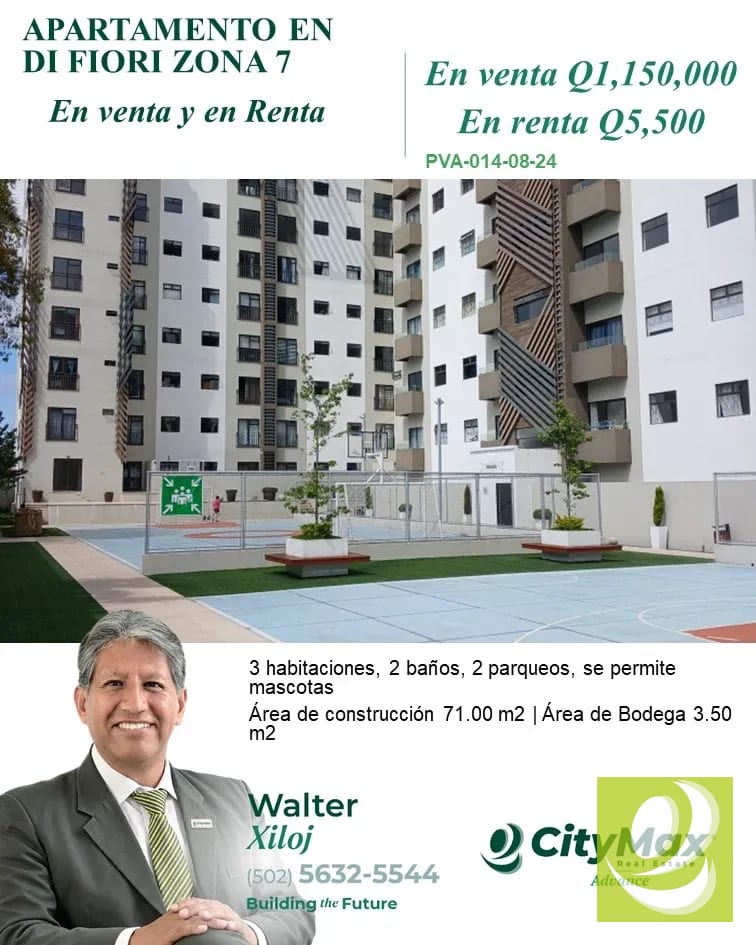 APARTAMENTO EN VENTA/RENTA EN DI FIORI ZONA 7 — Apartamento en Venta en Zona 7, Guatemala, Ciudad — foto 1 de 10