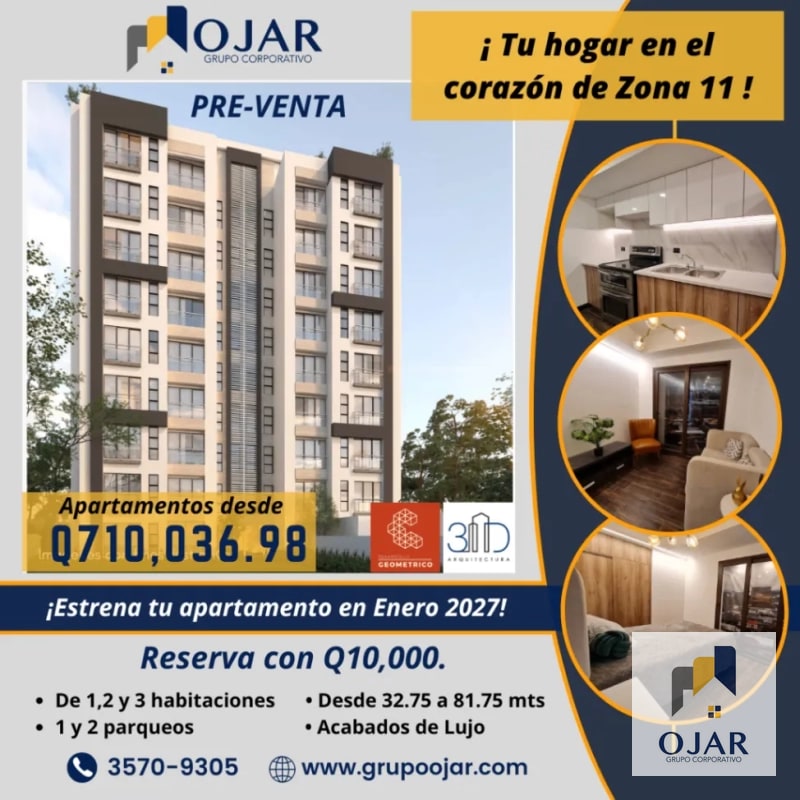 APARTAMENTOS EN PRE-VENTA EN ZONA 11, A 1 CUADRA DE CC MIRAFLORES - 11