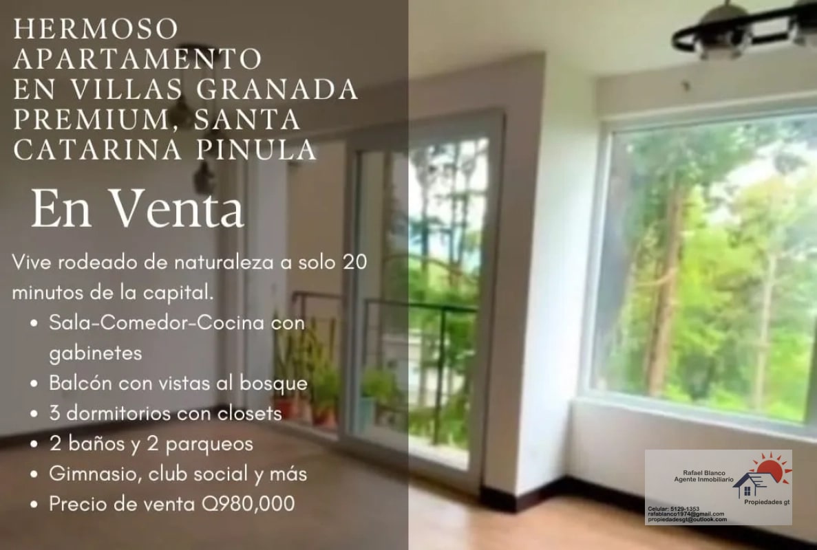 VENDO APTO VILLAS GRANADA PREMIUM SANTA CATARINA PINULA REF.6856 *3 HAB, 2 BAÑOS, 2 PARQUEOS, Q.980,000 SOLO PAGO CONTADO* - 1