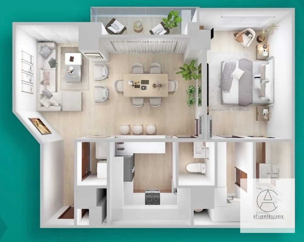 Apartamento de 1 habitación en renta - 2