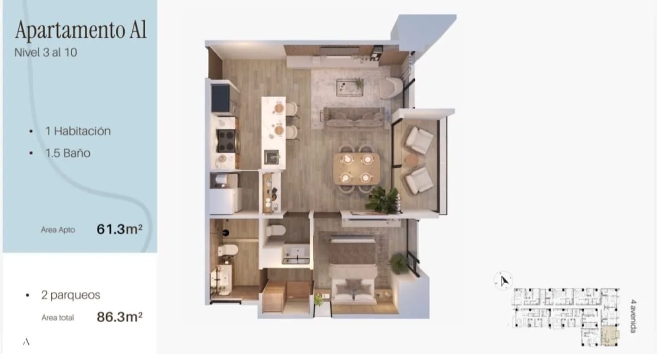 Vendo apartamento en Planos en Zona 10 — Apartamento en Venta en Zona 10, Guatemala, Ciudad — foto 2 de 6